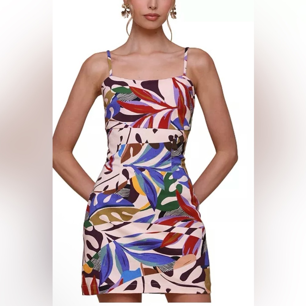 New with tags size 14 Avec Les Filles Multicolor stretchy denim Printed Dress